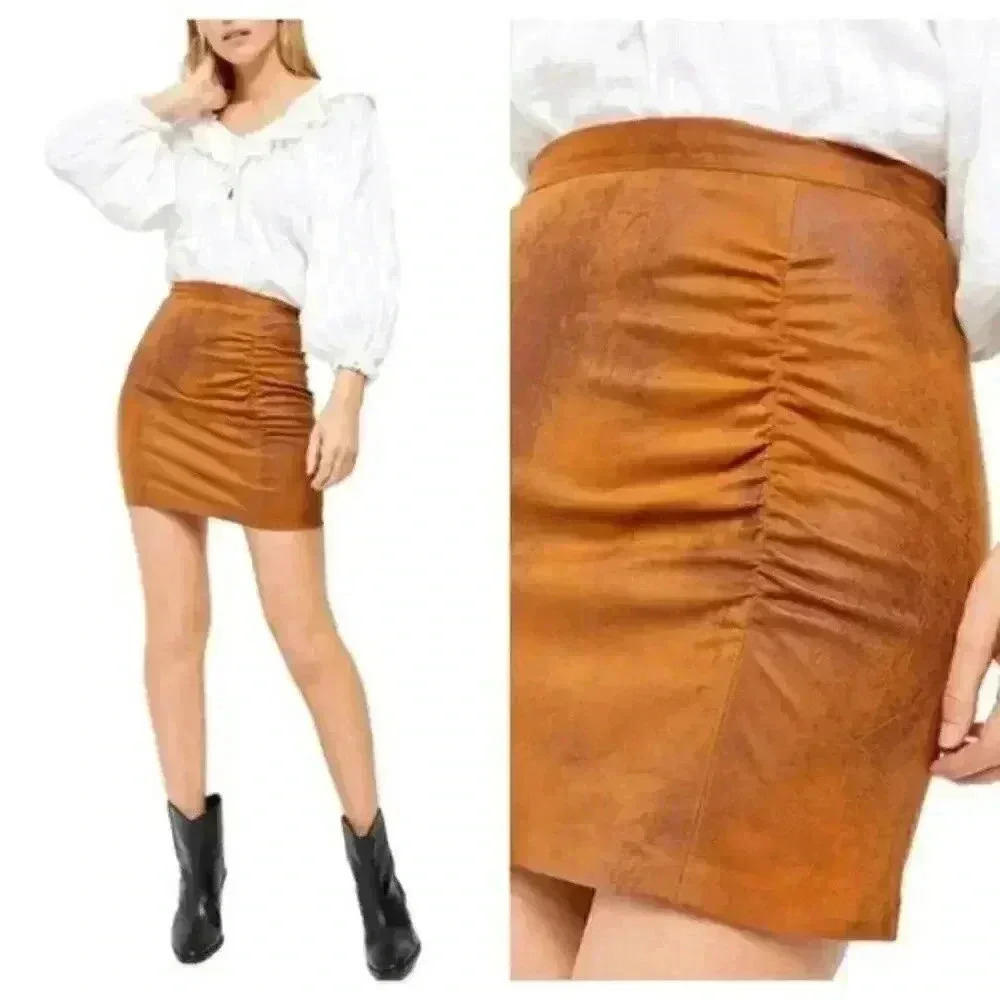 Free‎ People Rumi Ruched Faux Leather Mini Skirt